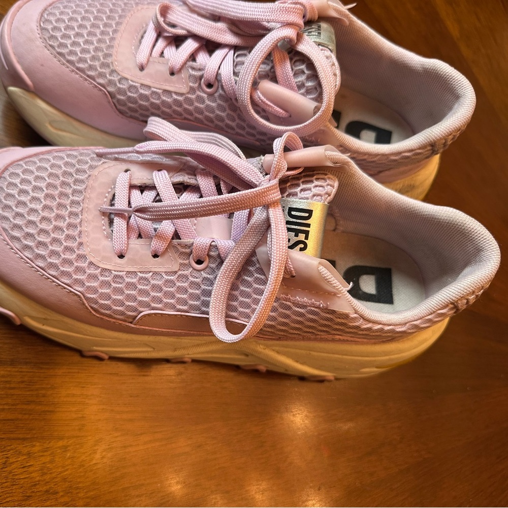 Diesel Pink Chunky Sneakers | Mesh & Leather | Platform Sole Size 8 - Picture 2 of 5